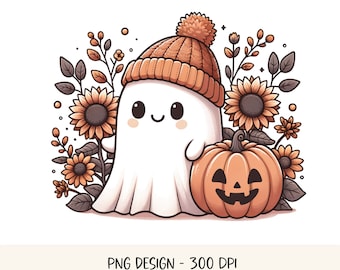 Niedlicher Geist Halloween PNG Floral Geist PNG Halloween PNG Sublimationsentwürfe Herbst Geist Halloween Shirt Grafik Halloween Sublimationsbild