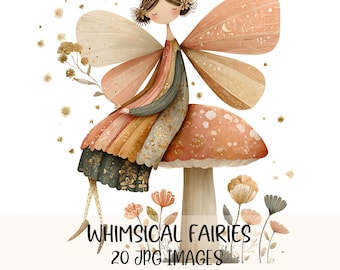 Paquete de imágenes prediseñadas de hadas caprichosas, imágenes prediseñadas de hadas de hongos mágicos, imágenes JPG de alta calidad, lindas hadas florales, tarjetas para guardería.