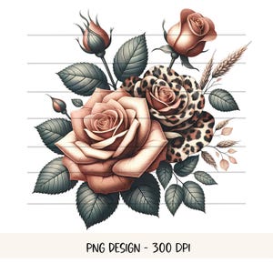 Rose PNG Floral Tier Druck Tshirt Design Aquarell Blumen PNG Grafik Natur Liebhaber Digital Download Dusty Pink Rose Clipart Leopard-Druck