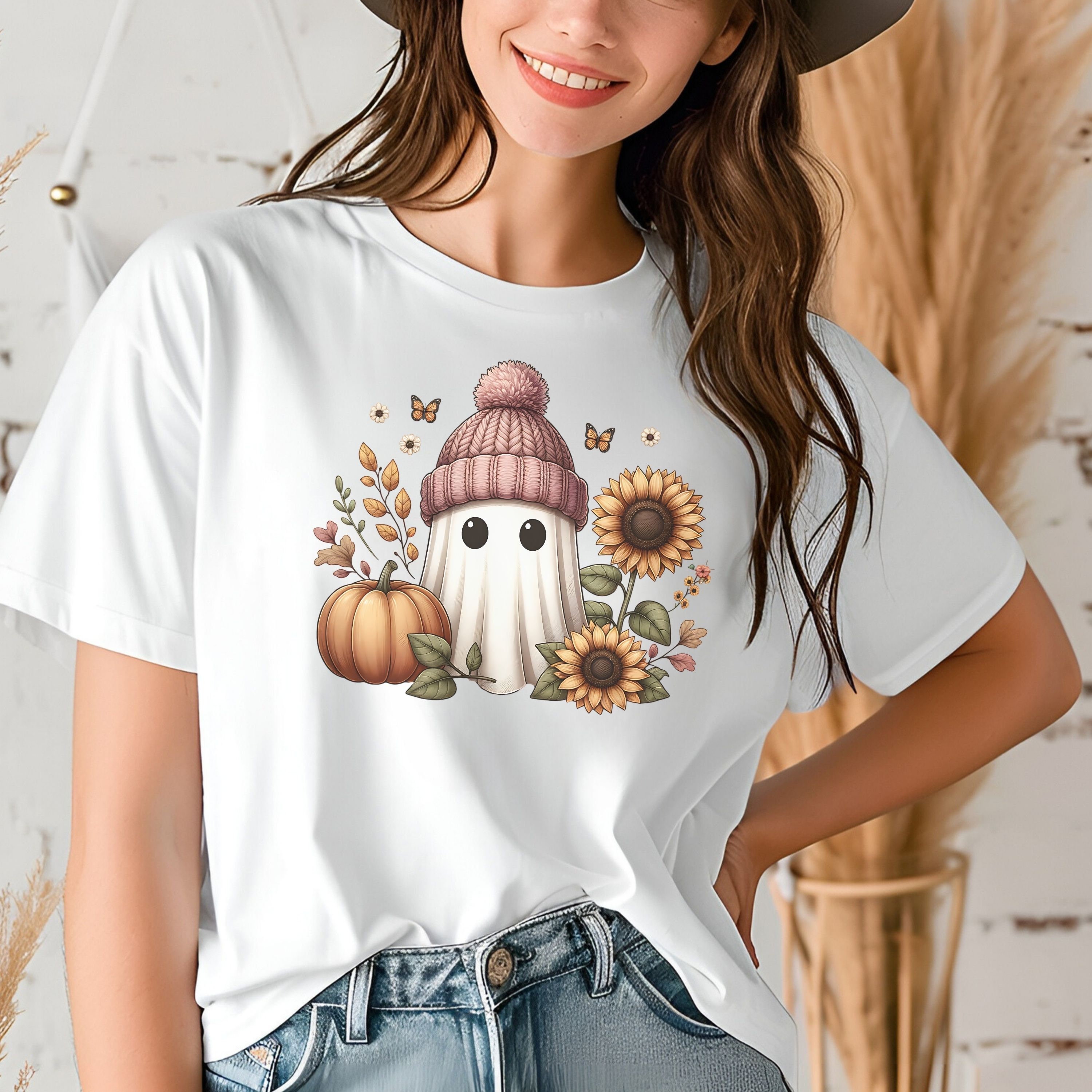 Cute Ghost Halloween PNG Floral Ghost PNG Halloween PNG Sublimation ...