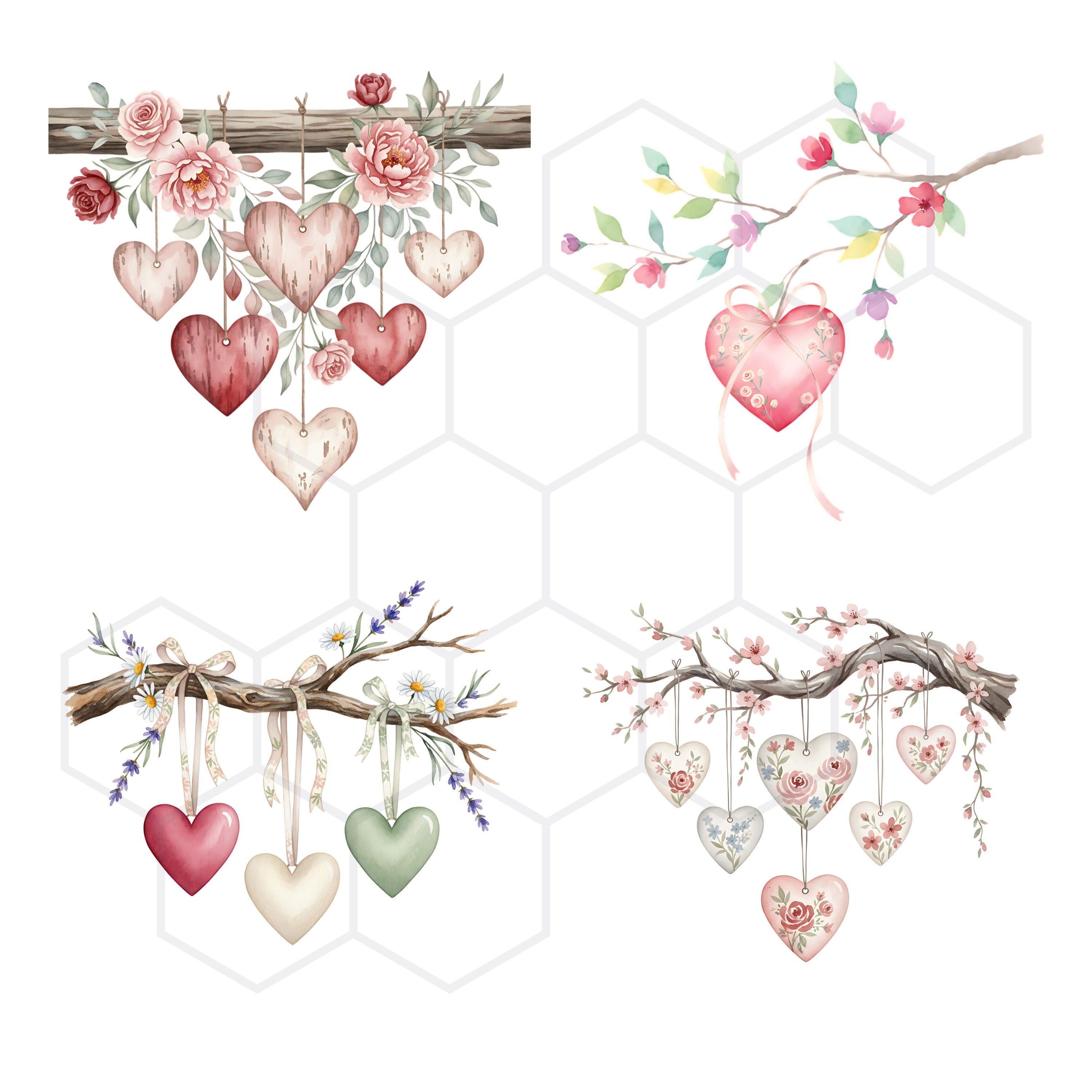 Hanging Hearts Clipart Valentine Day Hearts Branch Clipart Love Hearts ...