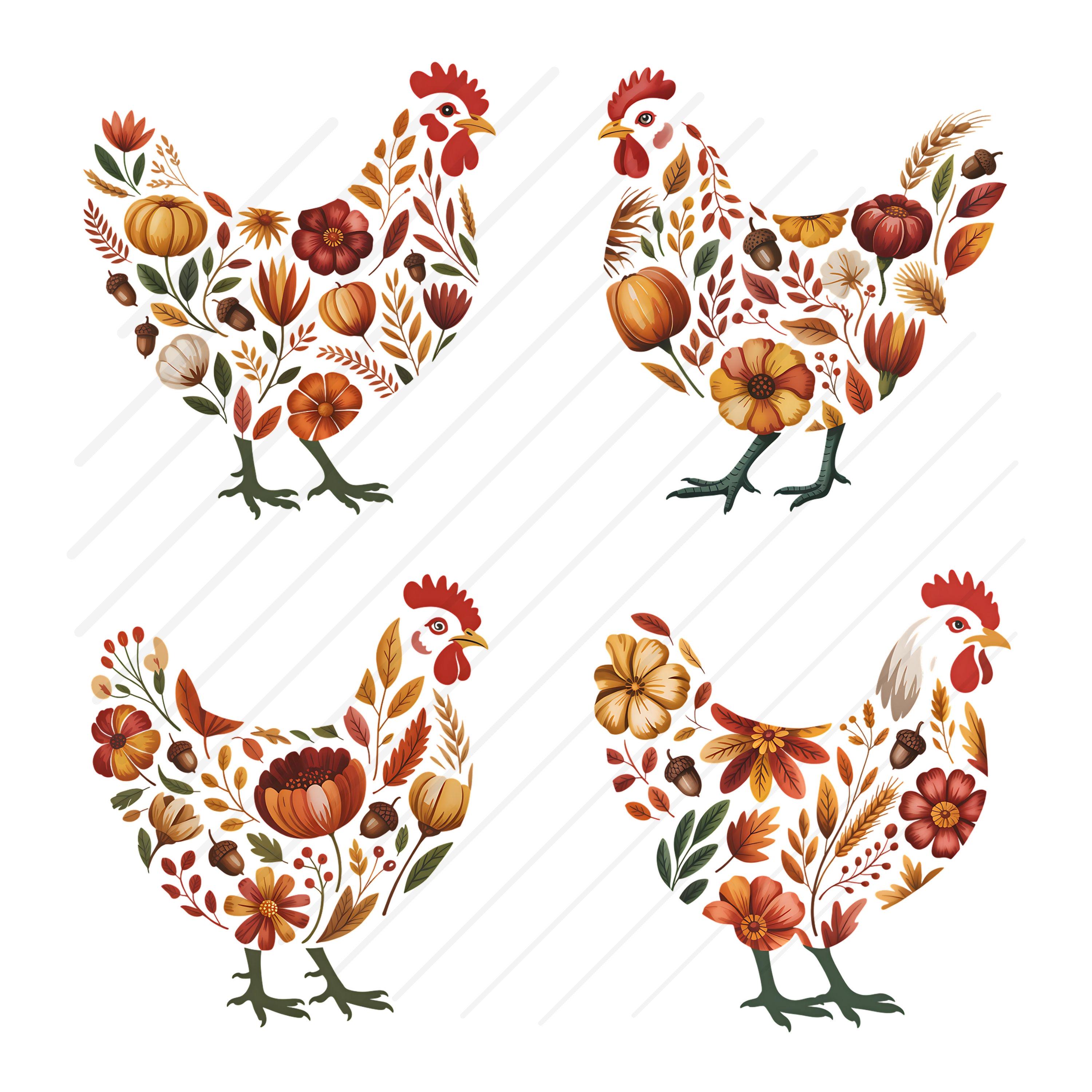 Fall Floral Chicken Clipart Bundle: Autumn Farmhouse Graphics (JPG ...