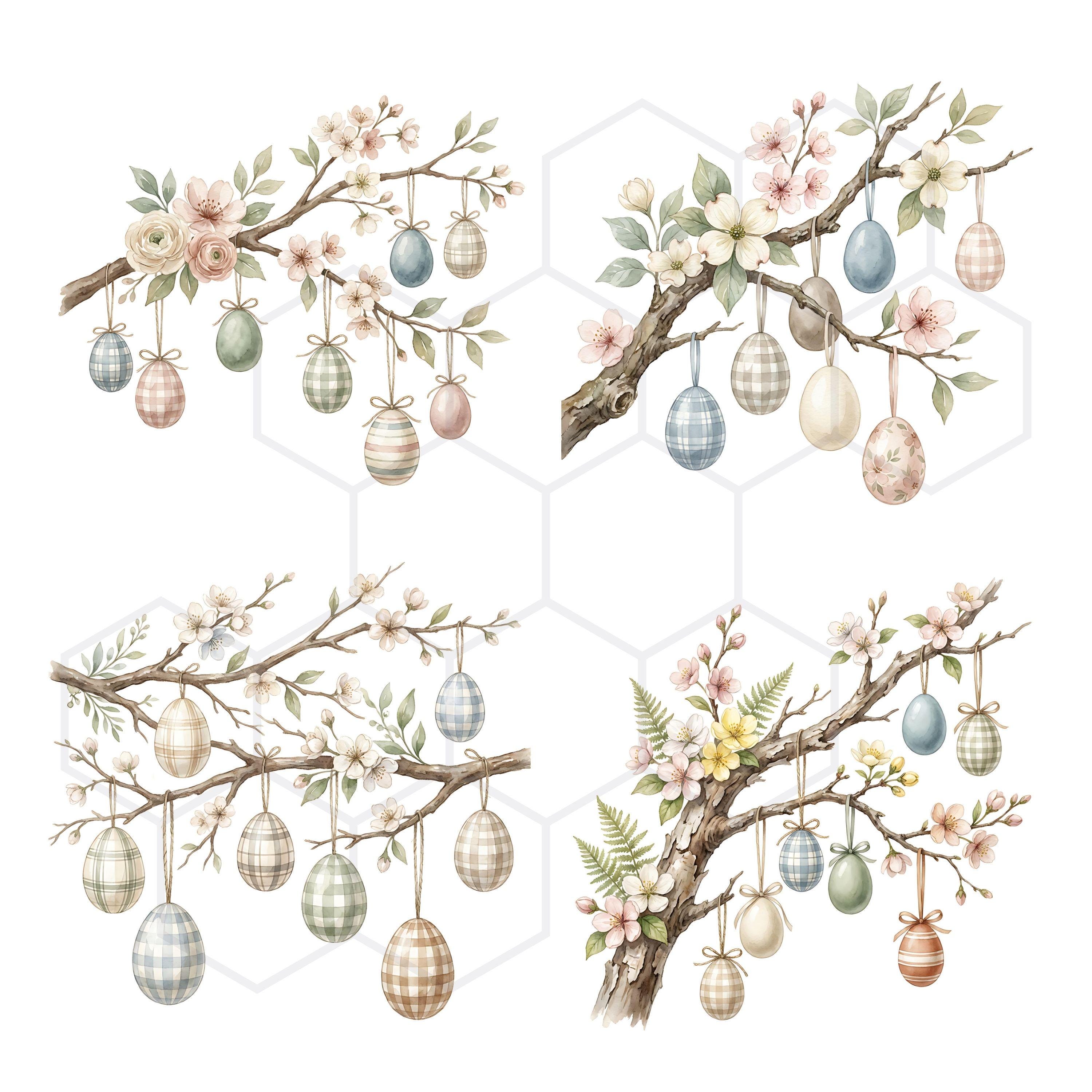 Watercolor Easter Eggs Clipart Spring Floral JPG Images Greeting Card ...