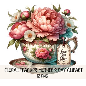 Aquarela Vintage Teacup Clipart Bundle Dia das Mães Imagens PNG Chávena Floral Clipart Feliz Dia das Mães Gráficos Primavera Clipart Imprimíveis