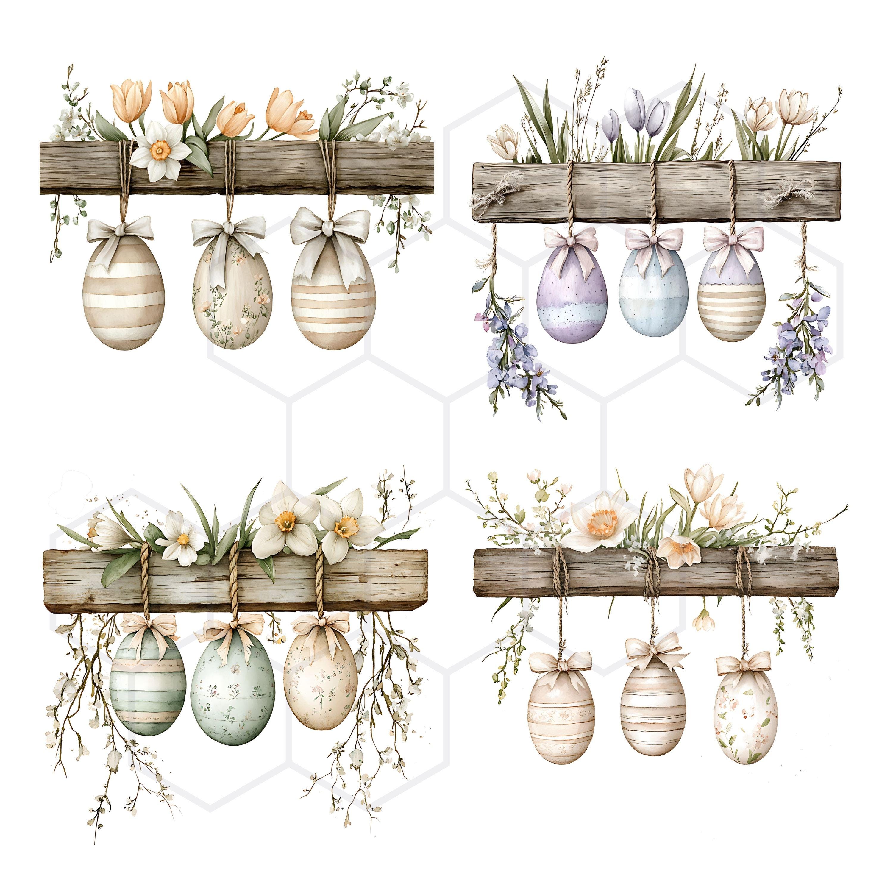Farmhouse Easter Clipart Watercolor Decorated Eggs Clip Art Country ...