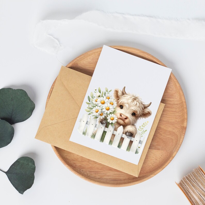 Baby Highland Cow Clipart Watercolor Daisy Clipart Spring Flowers ...