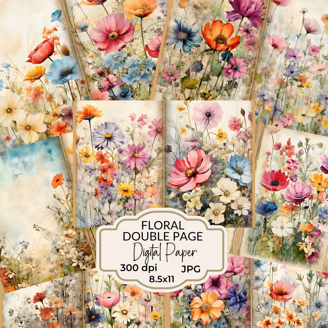 Wildflower Double Page Junk Journal Pages Watercolor Wildflower ...