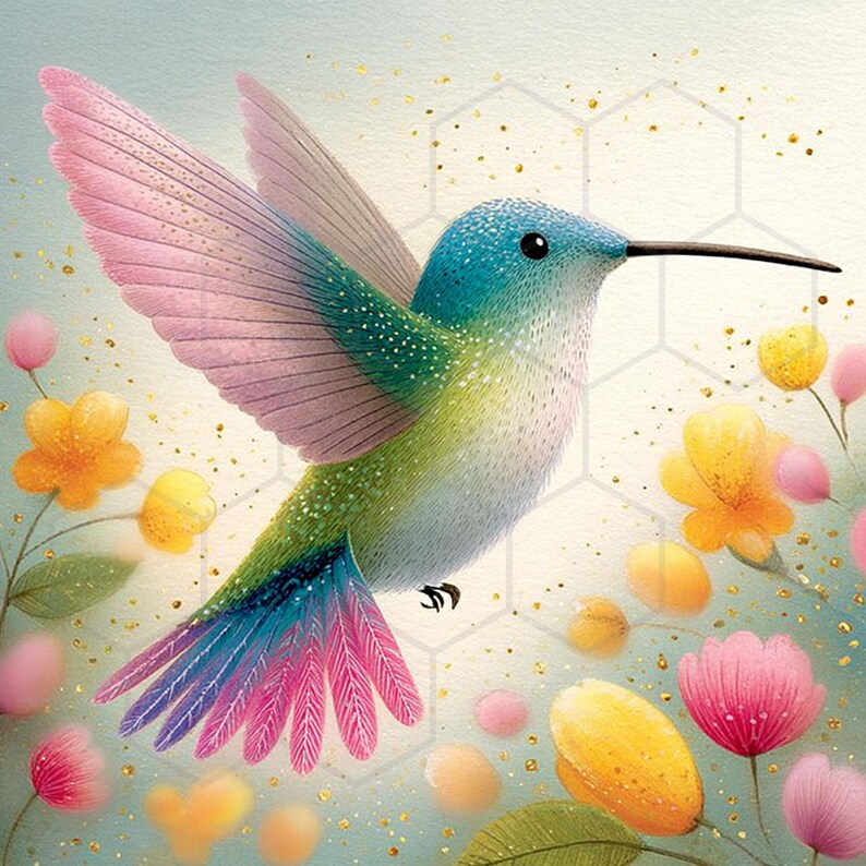 Whimsy Hummingbird Whimsical Hummingbird Clipart Bundle Floral Bird JPG Background Images ...