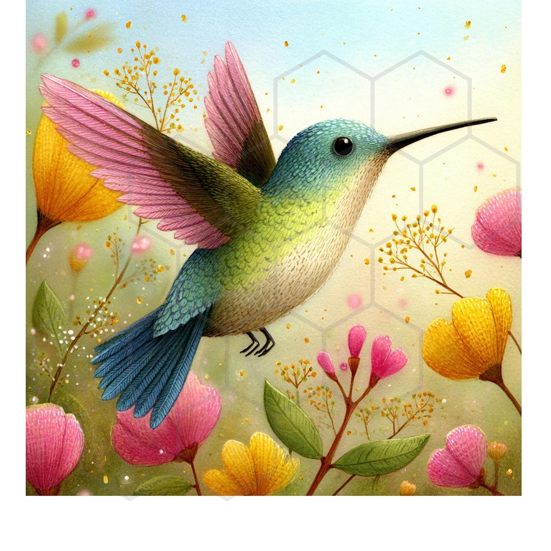 Whimsy Hummingbird Whimsical Hummingbird Clipart Bundle Floral Bird JPG Background Images ...
