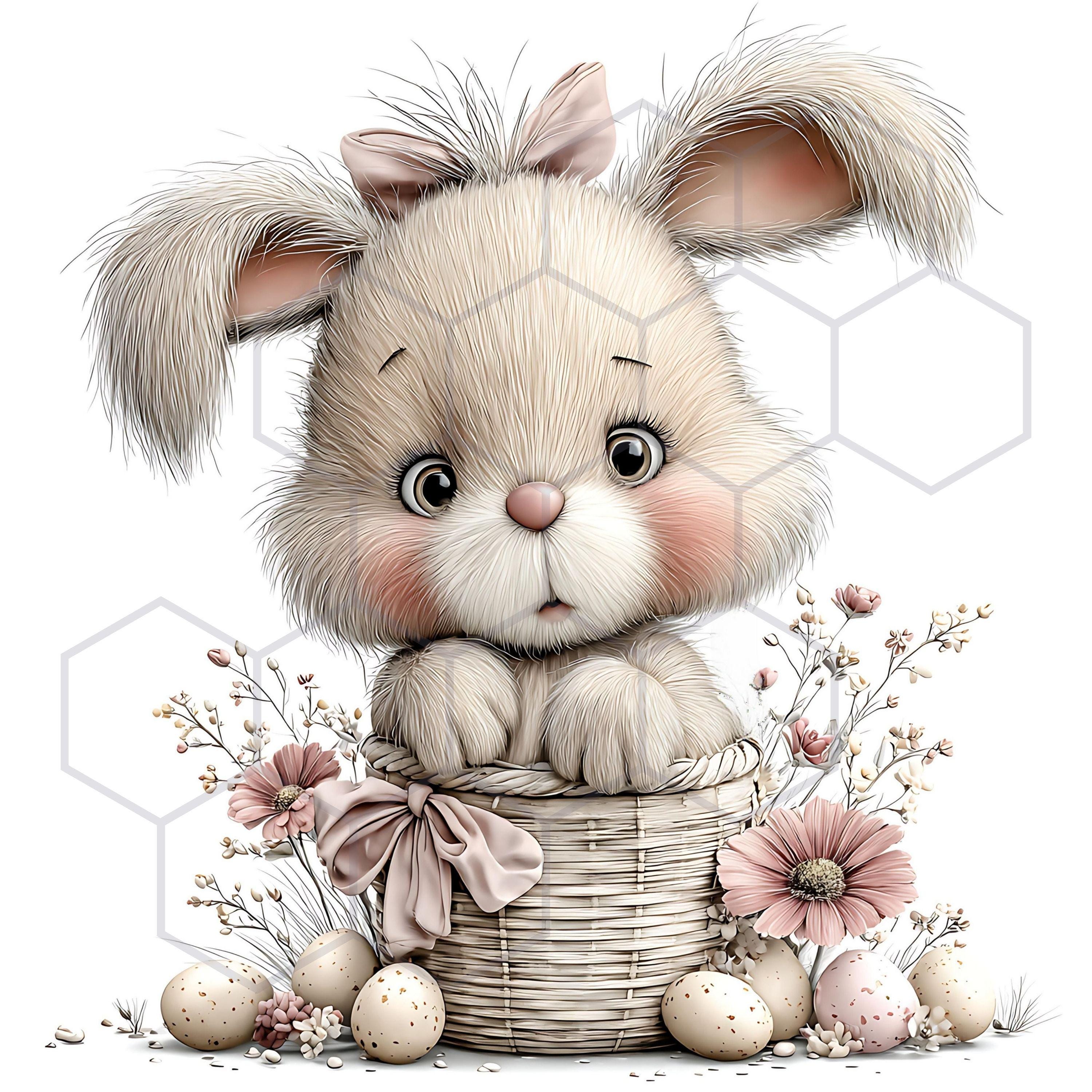 Easter Bunny Clipart Bunny in Basket Clip Art Watercolor Floral Bunny ...