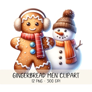 Niedliche Lebkuchen Mann Clipart Bundle Weihnachtsplätzchen PNG Bild Urlaub Lebkuchen Aquarell Illustration Festliche Cookie Grafiken Printable