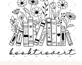 Booktrovert PNG Book Lover Wildflower PNG TShirt Design Boho Floral Books Download digitale Bookworm Sublimazione Bookish Clipart stampabile