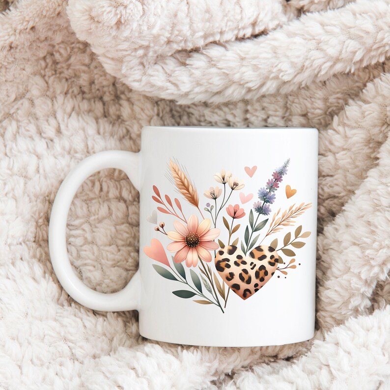Blommig Cottagecore PNG Wildflower Design Akvarell Botanisk PNG Grafisk Leopardtryck Hjärta T-shirt Design Naturälskare Digital Nedladdning bild 5