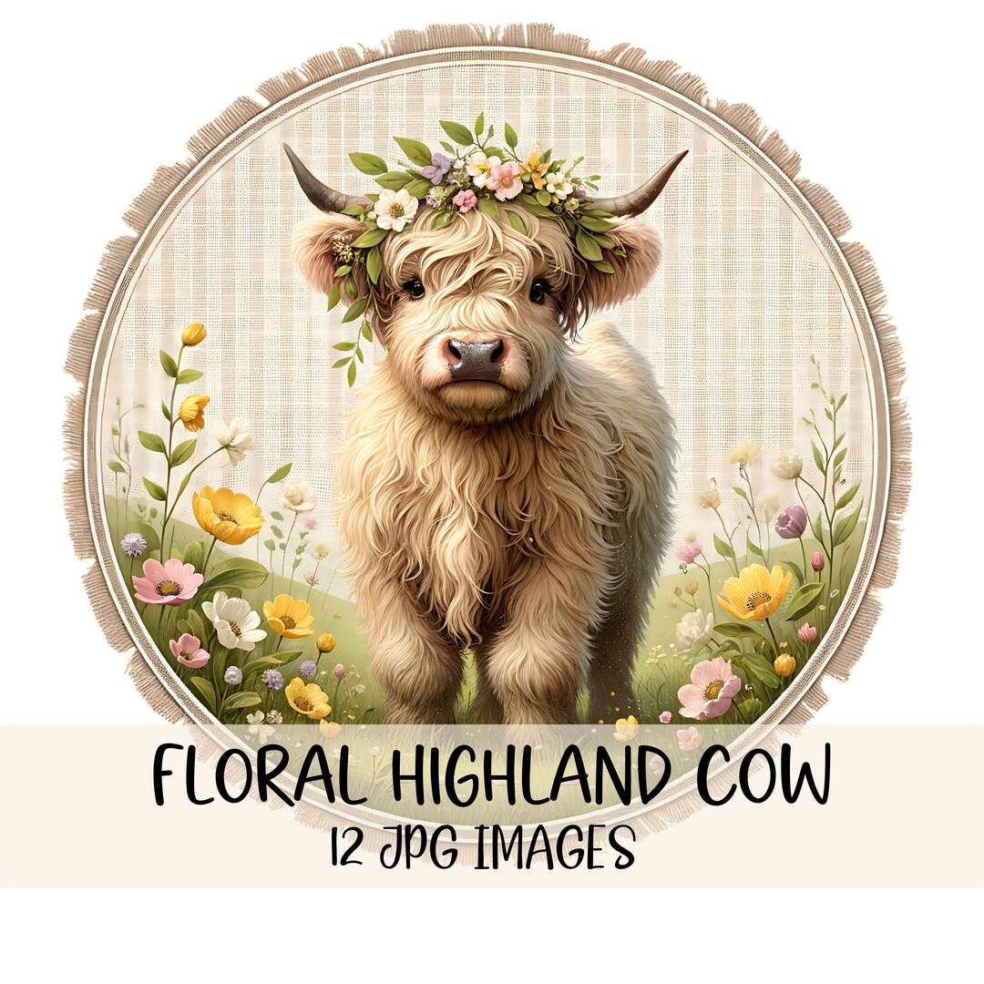 Cute Highland Cow Watercolor Clipart Bundle Floral Highlander Cow ...