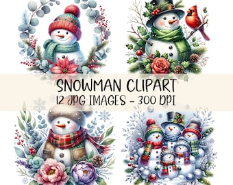 Paquete de imágenes prediseñadas de muñecos de nieve adorables, imágenes prediseñadas navideñas, imágenes JPG de muñecos de nieve en acuarela, tarjetas navideñas, manualidades, gráficos imprimibles, descarga instantánea.