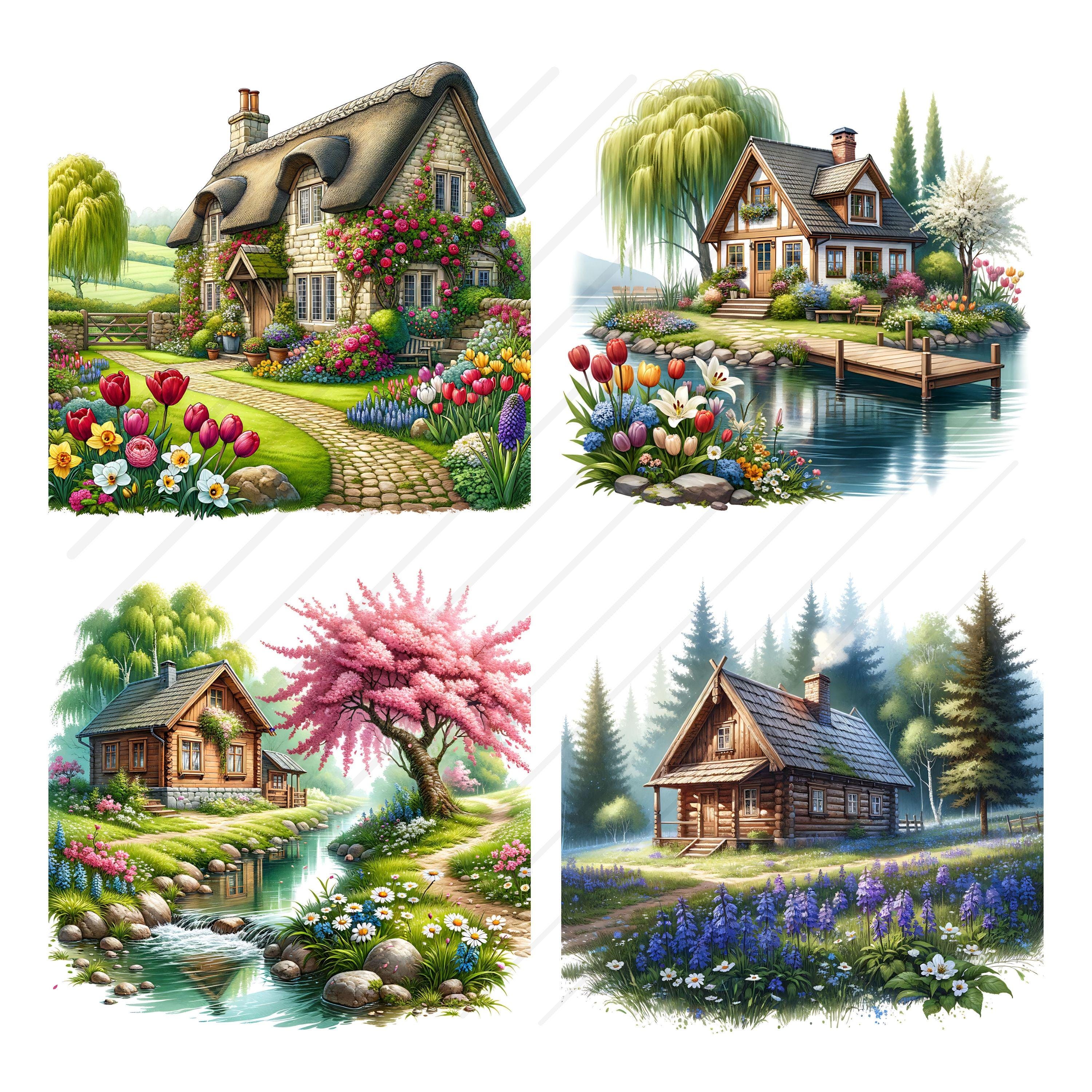 Spring House Clipart Bundle Spring Cottages JPG Image Cottagecore ...