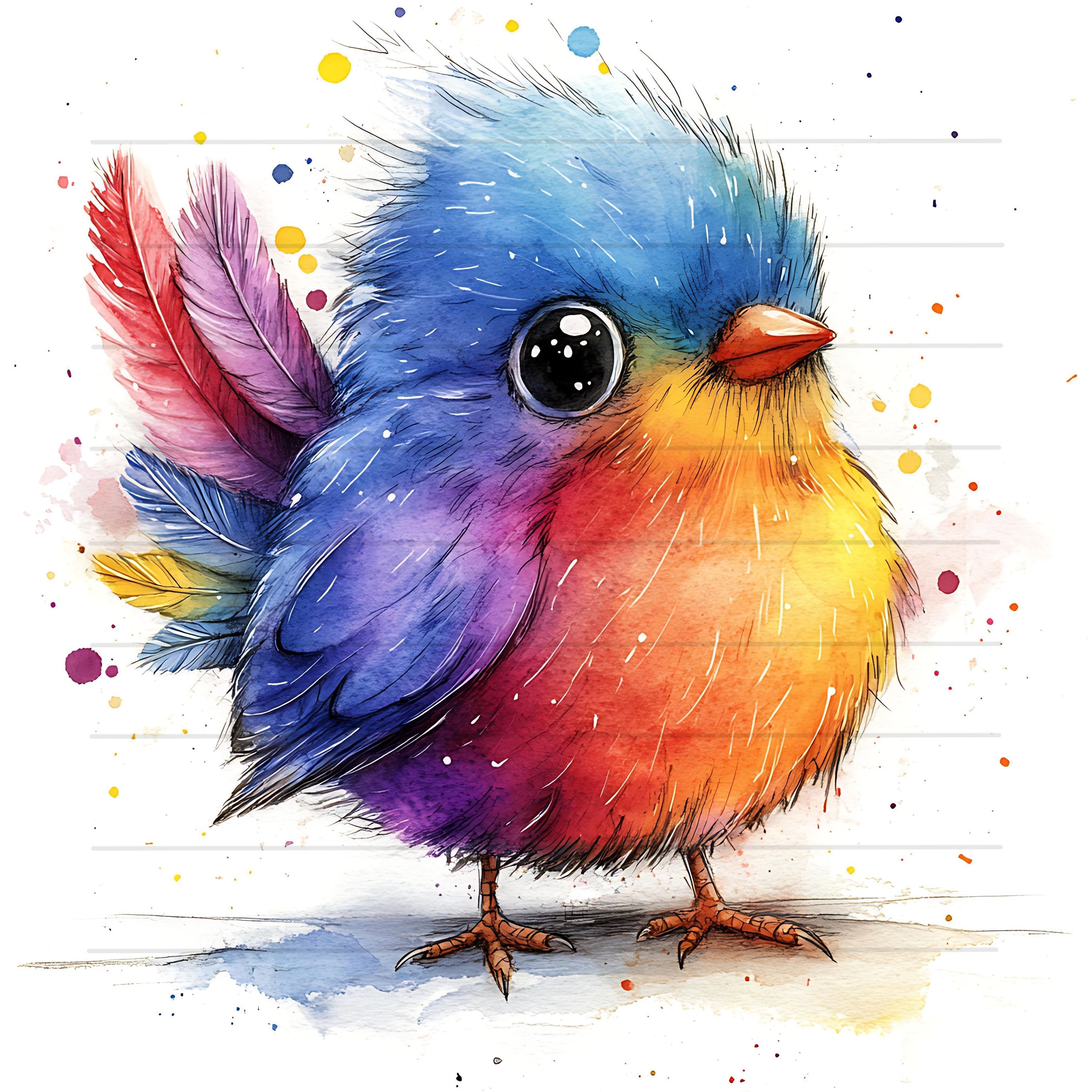 抽象的な鳥の水彩画 24✖️27 気まぐれな虹の鳥のクリップアートバンドル JPG 画像 デジタル水彩画