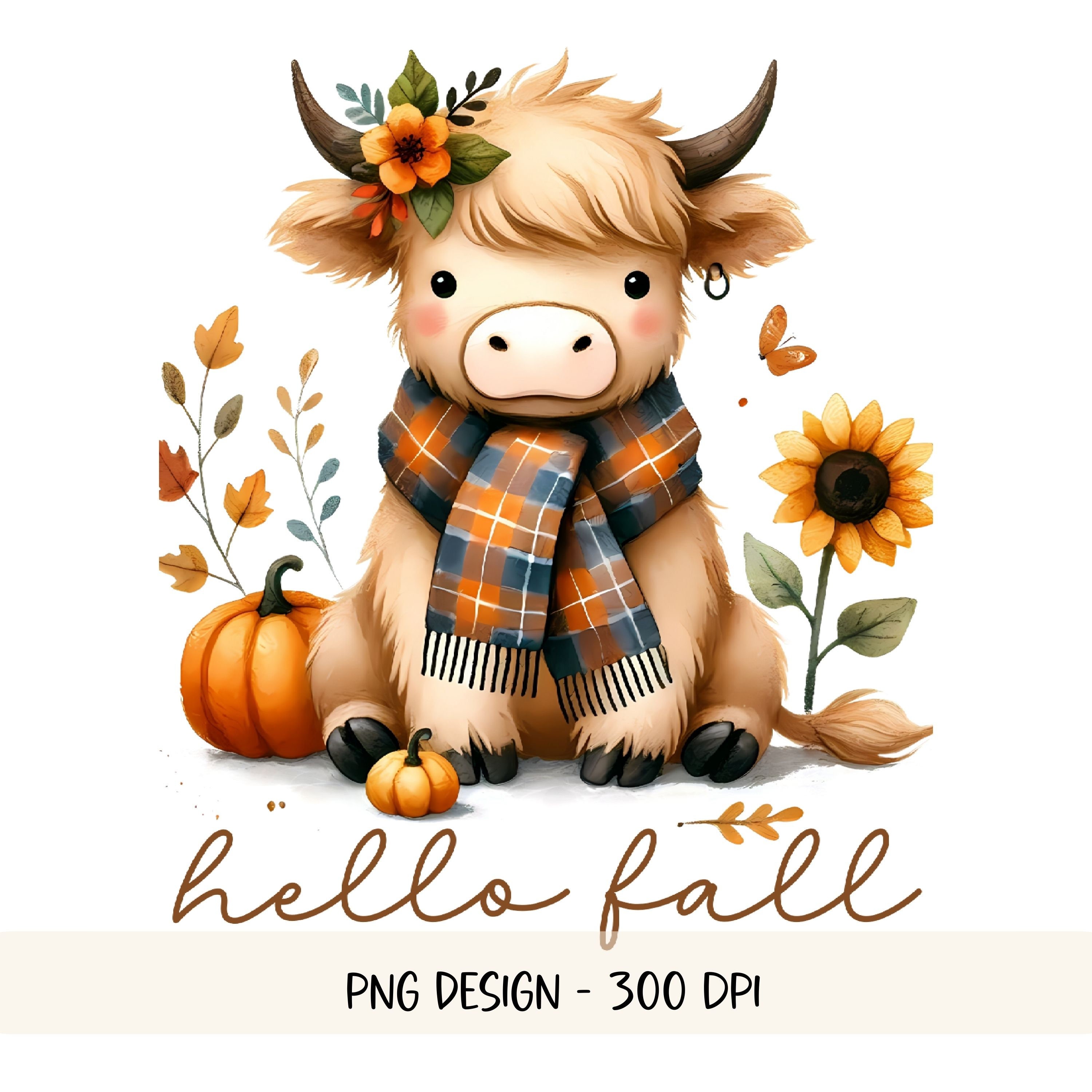 Hello Fall Png Baby Highland Cow Fall Sublimation Design Cute ...