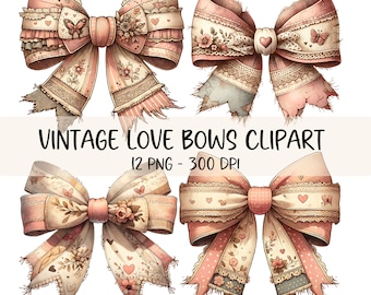 Lazo vintage PNG Lazos de acuarela coquetas PNG Clipart Paquete San Valentín rústico Clipart Imágenes Shabby Chic Descarga instantánea Imprimibles