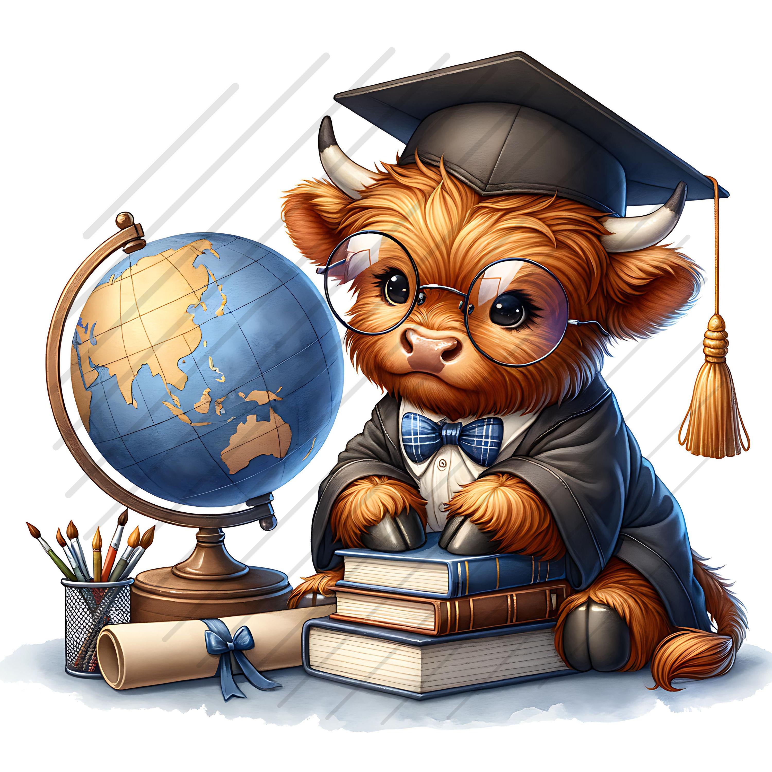 Highland Cow Clipart Graduate Graduation Clipart Bundle Cute Highland ...