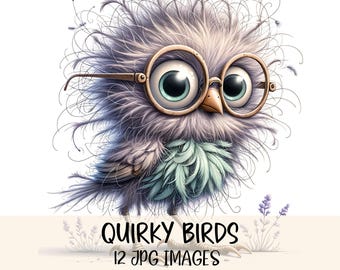 Skurrile Vögel Clipart, lustige Vögel, digitale Clipart, Aquarell Clipart, hochwertige JPG-Bilder zum Ausdrucken