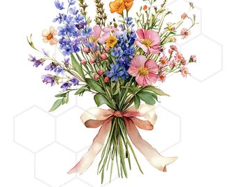 Wildflower Bouquet Clipart Watercolor Floral Clip Art Set JPG Images Printable Flower Clip Art Paper Crafts Digital Download Greeting Card
