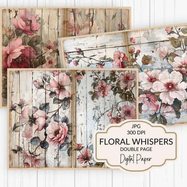 Floral JunkJournal Pages Flowers Junk Journal Vintage Papers Old Wood Boards ShabbyChic  Printable Paper Floral Ephemera Half Page Scrapbook