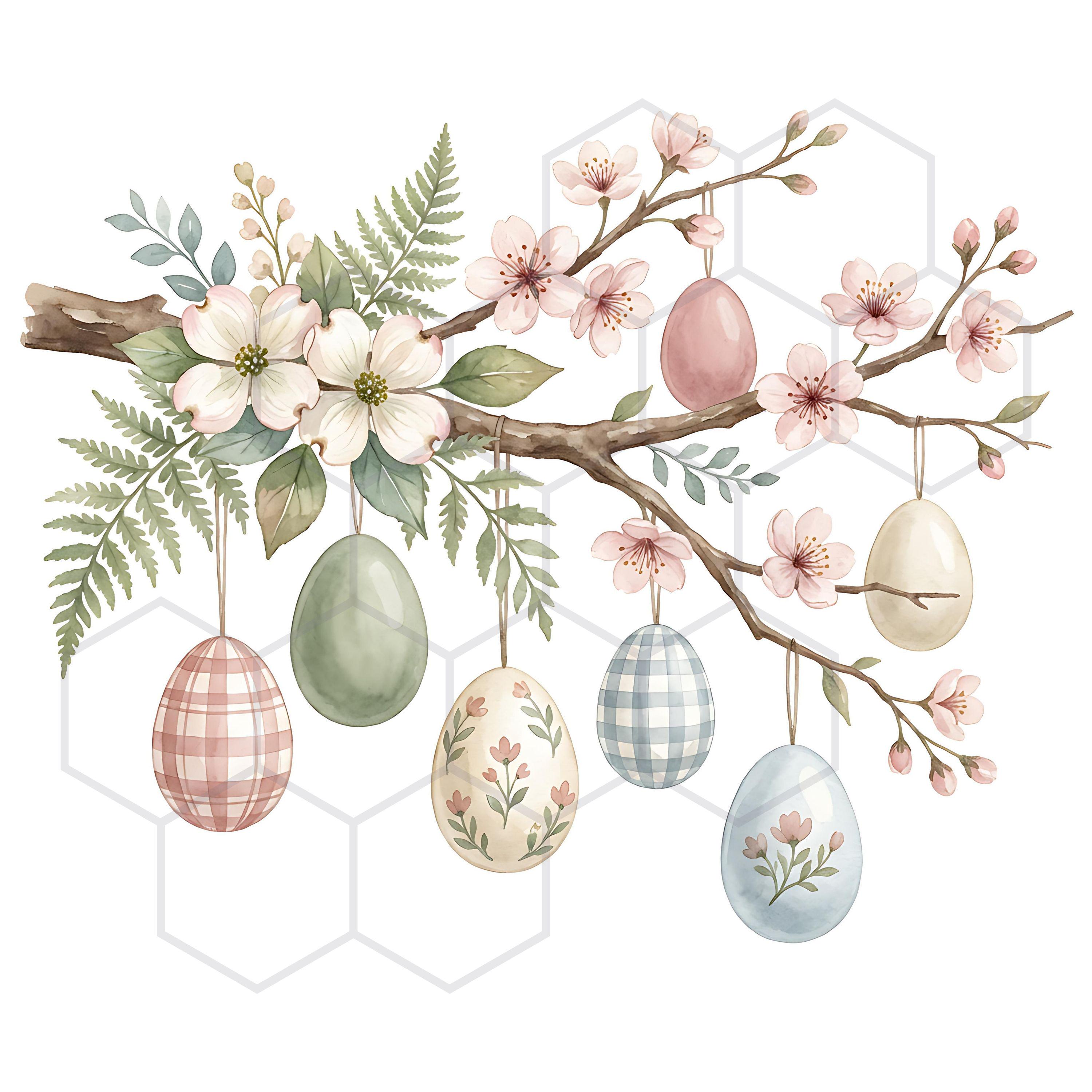 Watercolor Easter Eggs Clipart Spring Floral JPG Images Greeting Card ...