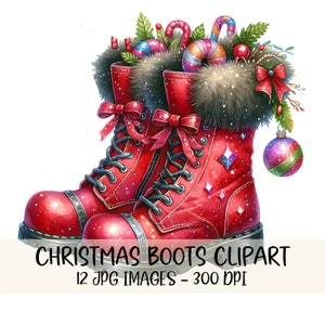 Botas de Natal Clipart Bundle Santa Botas Clipart Imagens JPG Botas de Meia de Natal Vintage Ilustração em Aquarela Gráficos para Imprimir