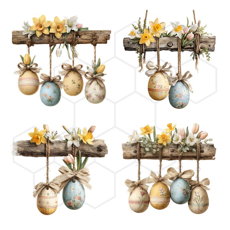 Farmhouse Easter Clipart Watercolor Decorated Eggs Clip Art Country ...
