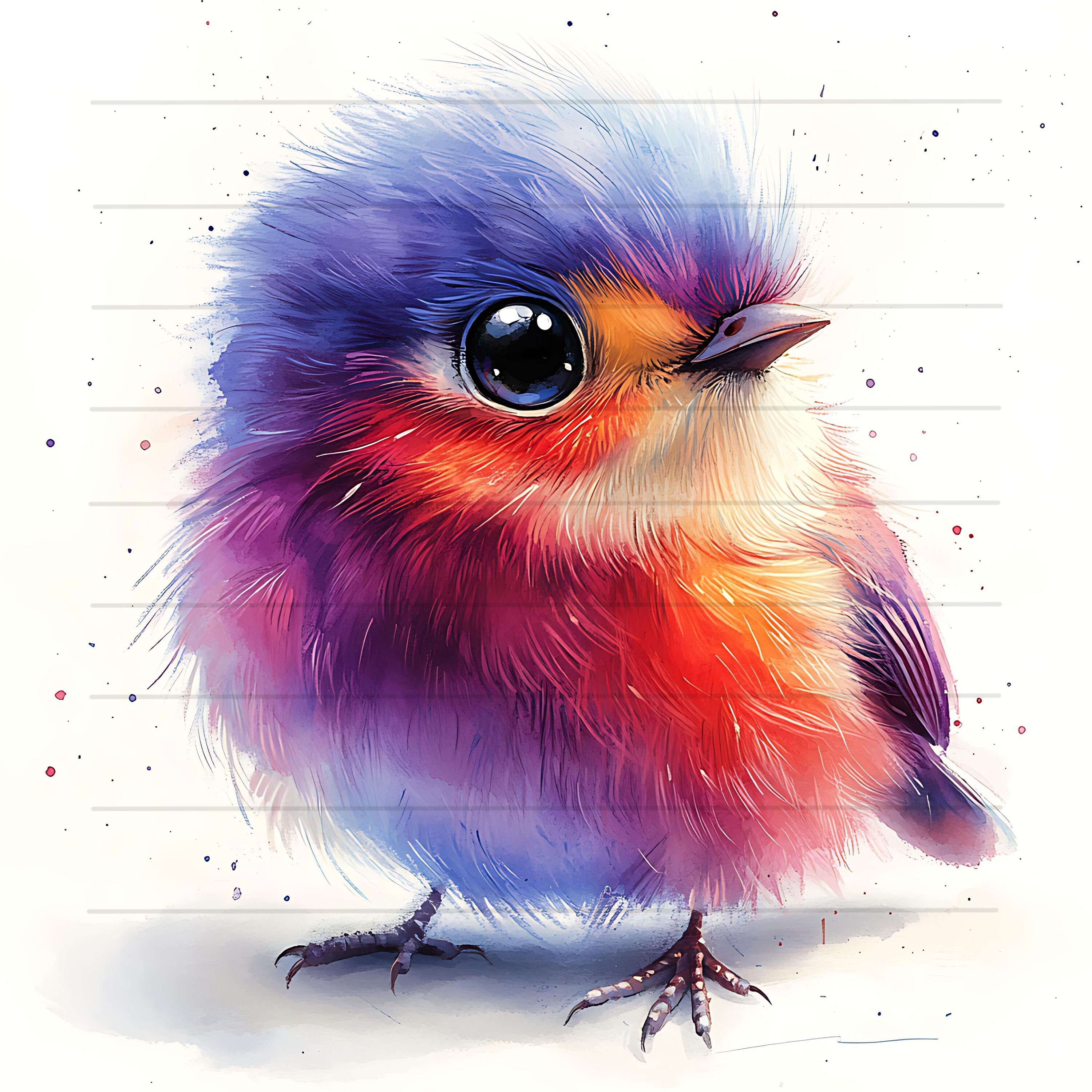 気まぐれな虹の鳥のクリップアートバンドル JPG 画像 デジタル水彩画