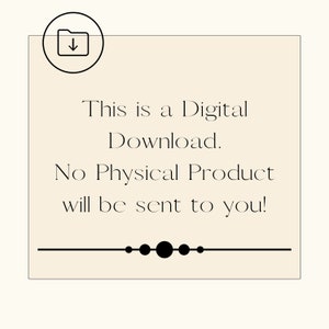 Op de afbeelding: Een digitaal downloadpictogram met een map en een pijl naar beneden. De tekst luidt: "Dit is een digitale download. Er wordt geen fysiek product naar u verzonden!"