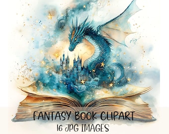 Magie Buch Clipart Fantasy Buch Clipart lesen Clipart Buchliebhaber druckbare Aquarell Bilder hohe Qualität JPGs Papier Handwerk Junk Journals