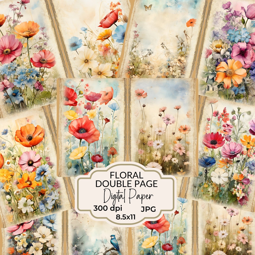 Wildflower Double Page Junk Journal Pages Watercolor Wildflower ...