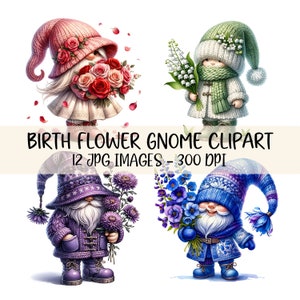 Naissance, mois, fleur, Clipart, nain, naissance, fleur, Clipart, floral, gnome, illustration, JPG, images, nain, aquarelle, imprimable, usage Commercial