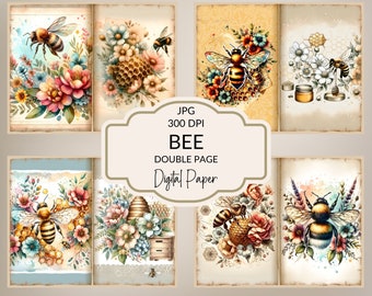 Bee Junk Journal Kit Honey Bee Printable Paper Insect Journal Pages Watercolor Bumble Bee Ephemera Vintage JunkJournal Pages Digital Images