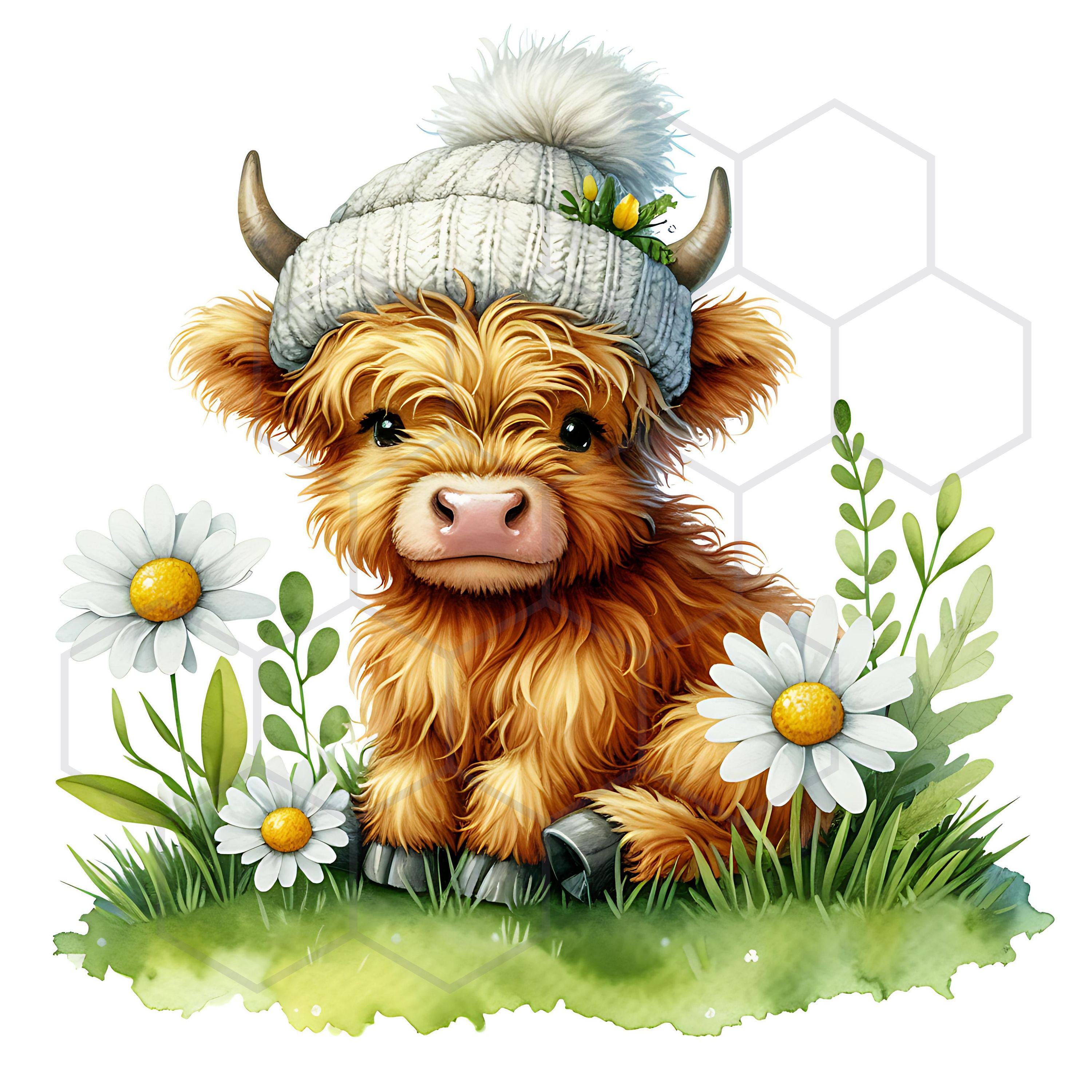 Baby Highland Cow Clipart Watercolor Daisy Clipart Spring Flowers ...