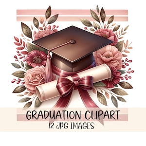 Floral graduate Graduation Clipart Bundle Graduierung Diplom Hut Clipart Design hochwertige JPGs Junk Journal Scrapbook digitaler Download