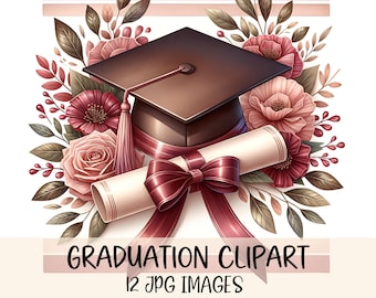 Floral Graduate Graduation Clipart Bundle Graduation Diploma Hat Clipart Design High Quality JPGs  Junk Journal Scrapbook Digital Download