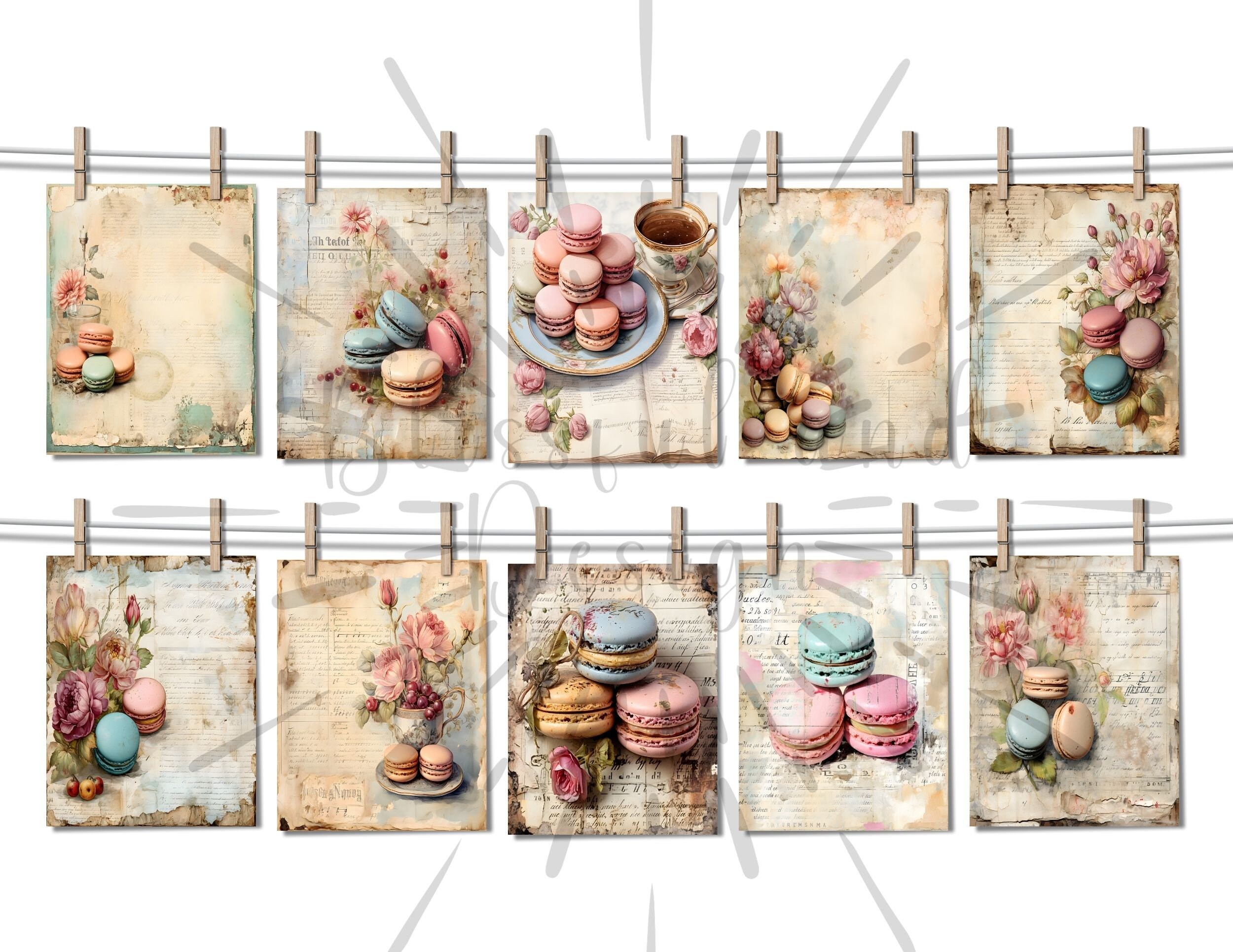 Macaron Junk Journal Printable Pages Watercolor Macaron Vintage