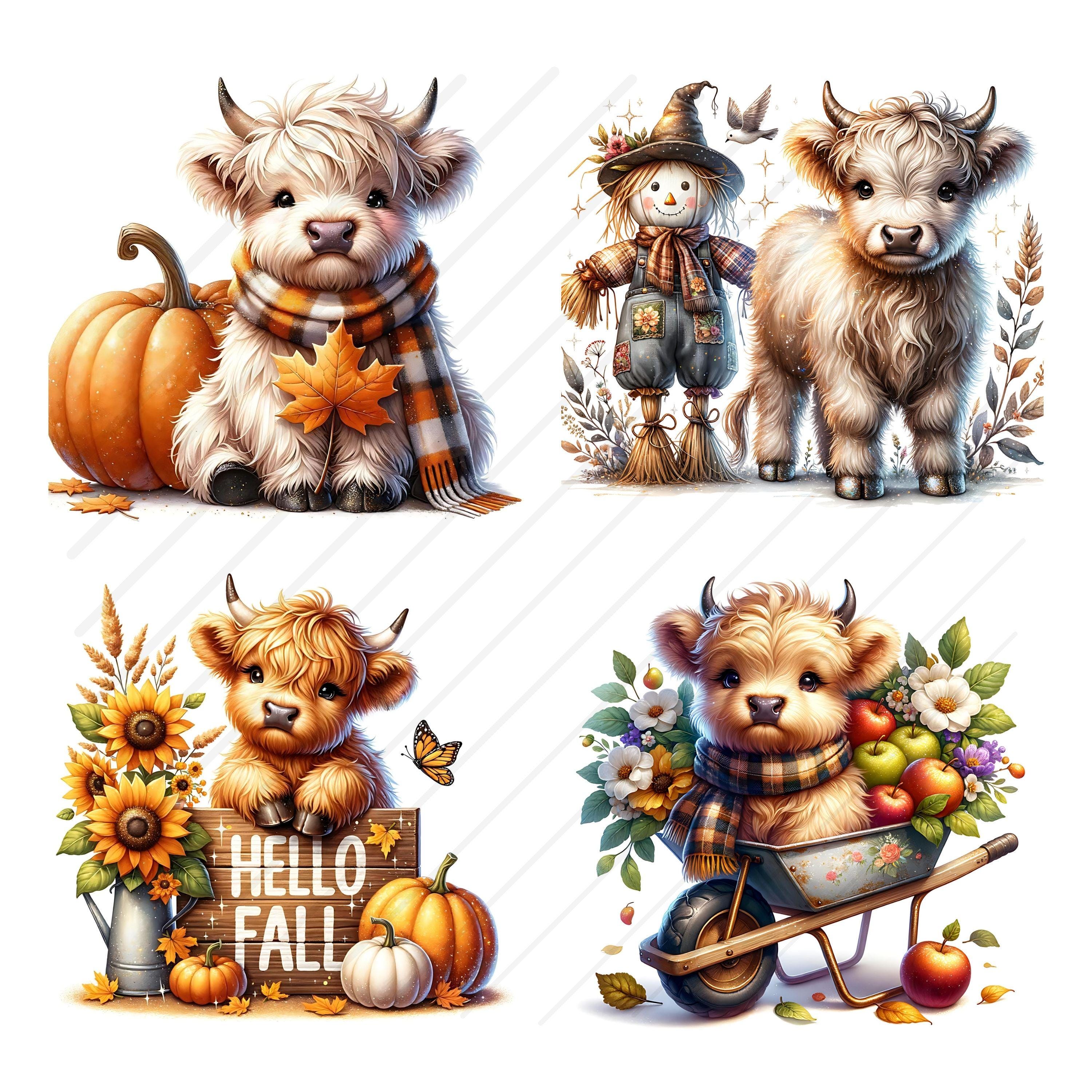 Fall Highland Cow Clipart Bundle Cute Highland Cow Design JPG Image ...