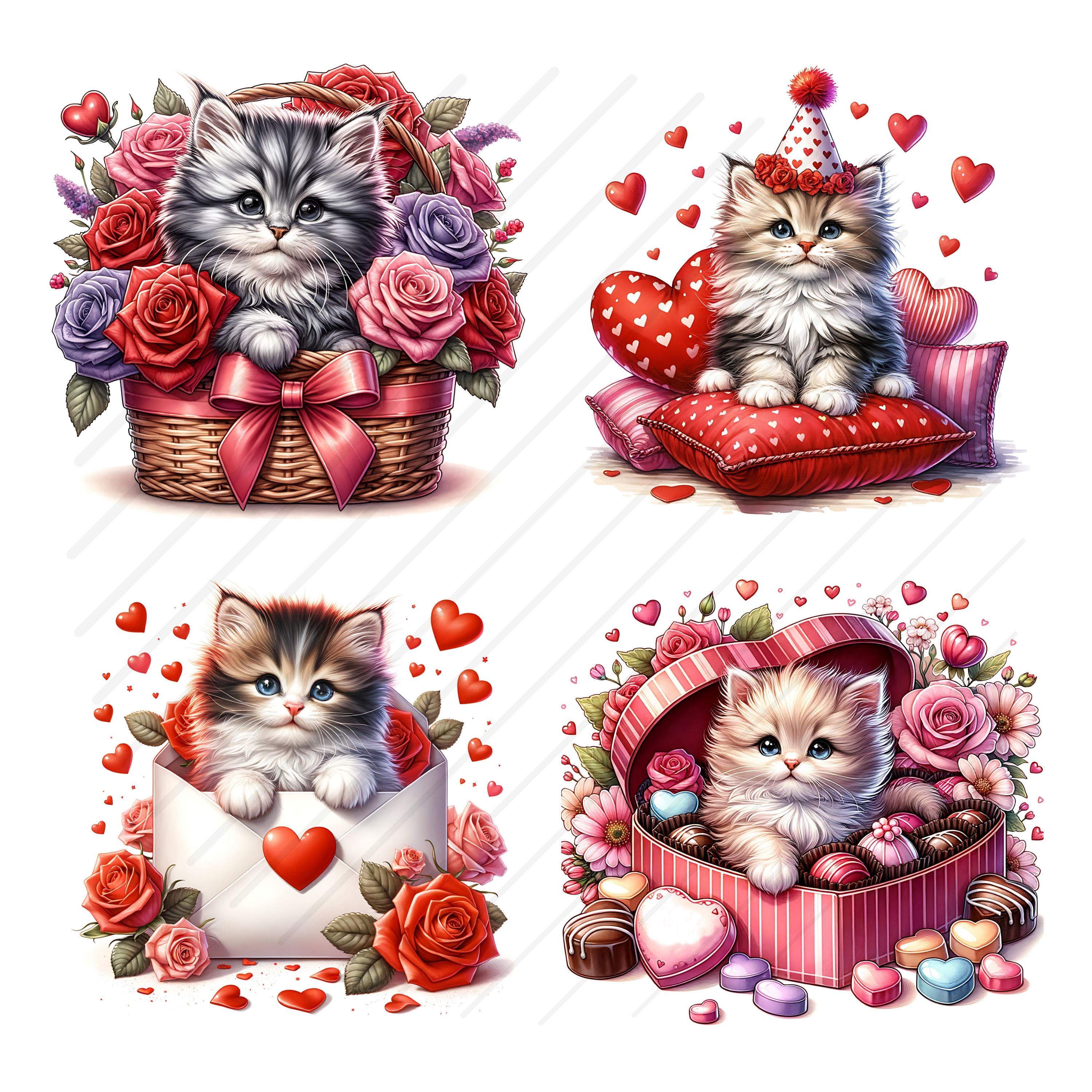 Cute Kitten Clipart Bundle Watercolor Kitten Valentine Graphics Cat ...