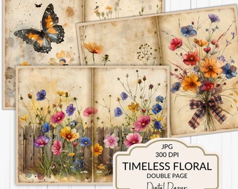 Wildflower Printable JunkJournal Paper Watercolor Floral Scrapbook Junk Journal Pages  Meadow Vintage Background Image Junkjournal Ephemera