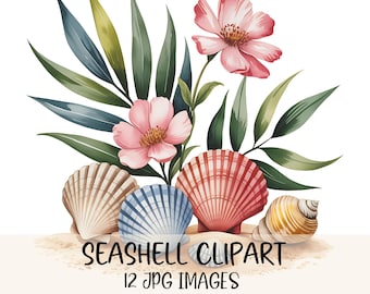 Seashell Clipart Watercolor Sea Shells Clipart High Quality JPGs Beach Graphics Seaside Images Junk Journal Digital Download Cardmaking