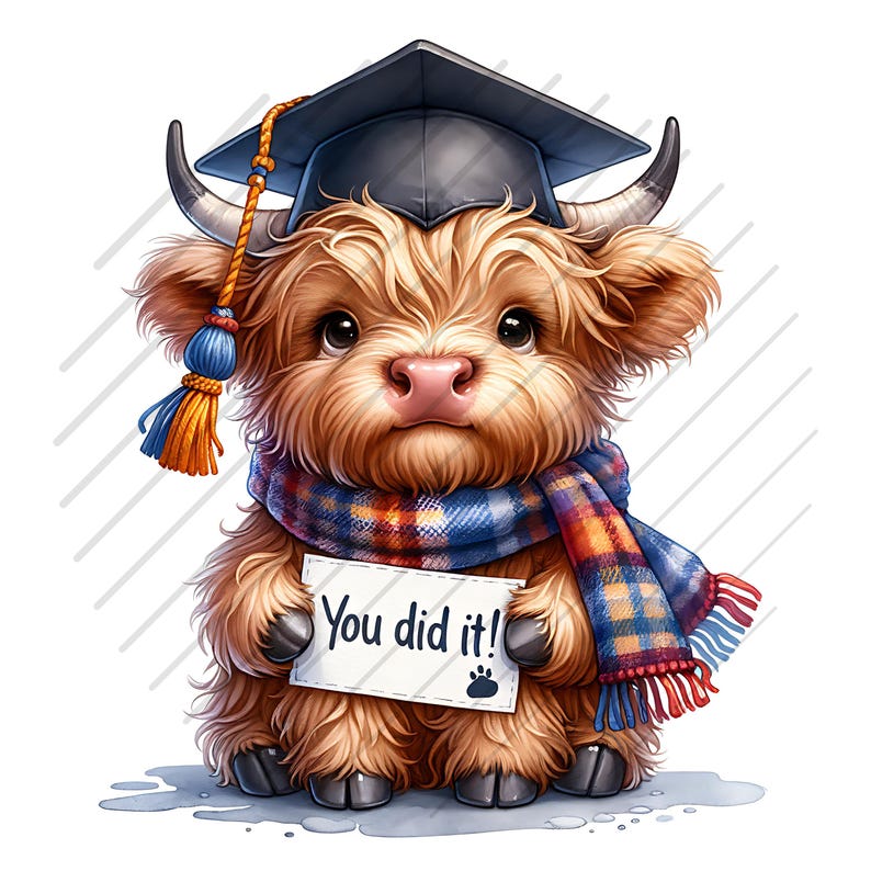 Highland Cow Clipart Graduate Graduation Clipart Bundle Cute Highland ...