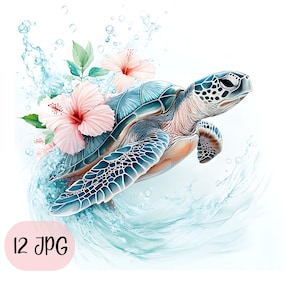 Watercolor Sea Turtles Clipart Bundle Sealife Clipart Tropical Floral Illustration  Digital Download Ocean Animal Clip Art JPG Junk Journal