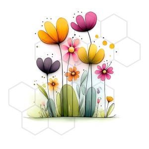 Pacchetto di clipart primaverili con fiori stravaganti, clipart di fiori selvatici ad acquerello, clipart di margherite, immagini JPG, illustrazioni di fiori selvatici stampabili