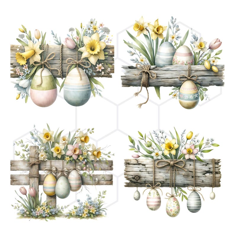 Farmhouse Easter Clipart Watercolor Decorated Eggs Clip Art Country ...
