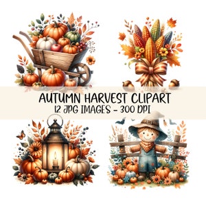Pacchetto di clipart autunnali ad acquerello Raccolta autunnale Clip art Raccolta di zucche stampabile Grafica Immagini JPG Illustrazioni Diario spazzatura Sublimazione