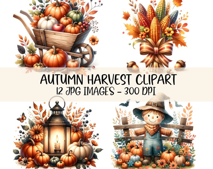 JPEG Fall Clipart - Watercolor Pumpkin Harvest Farm Halloween Autumn ...